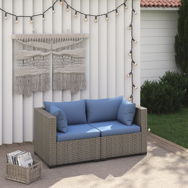 Zoea Outdoor Patio Sofa with Removable Cushions, Blue