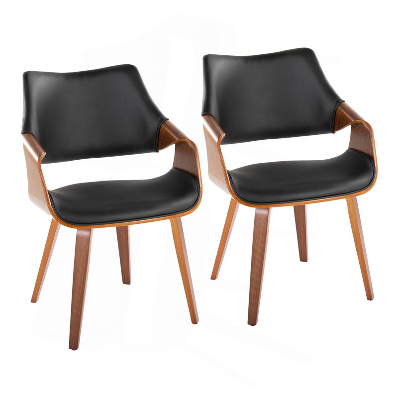 Chaise en bois de noyer et similicuir - ensemble de 2, Noir, Noyer