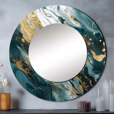 Bleu et or Serene Cascade - miroir abstrait, miroir mural décoratif moderne, impression d'art en métal