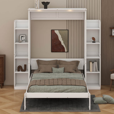 Full Size Murphy Wall Bed With Shelves & LED Lights