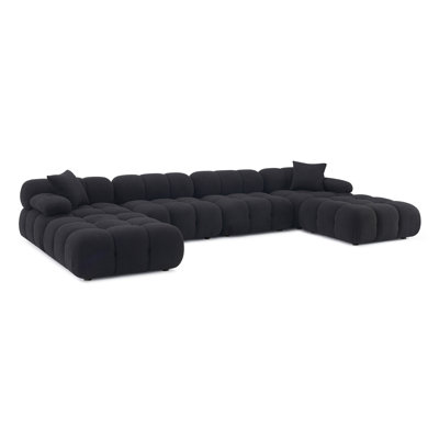 Chesnie Black Vegan Shearling 6-Piece Modular U-Sectional
