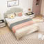Lit plateforme Queen Size avec tête de lit réglable, revêtement en lin, style moderne et épuré, beige