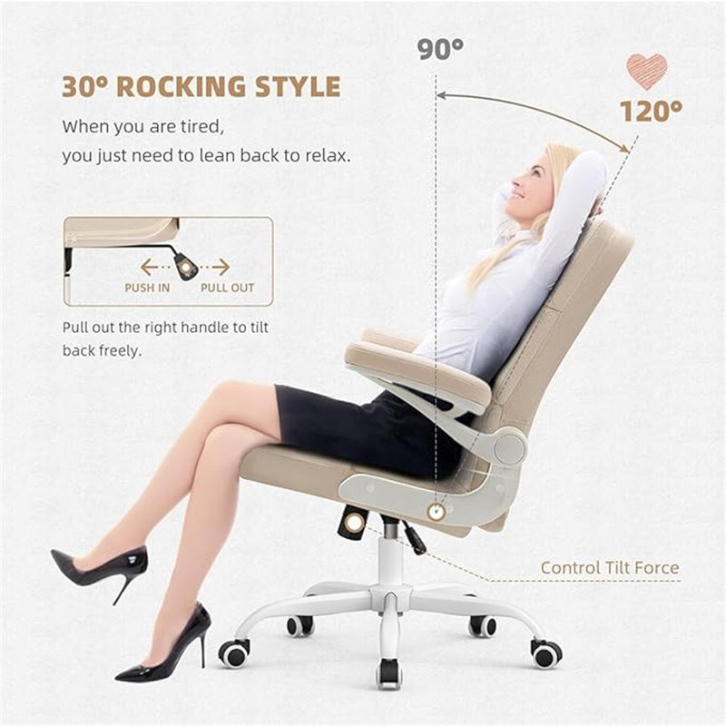 Chaise de bureau avec roulettes SEATZONE, Tissu, Blanc / beige