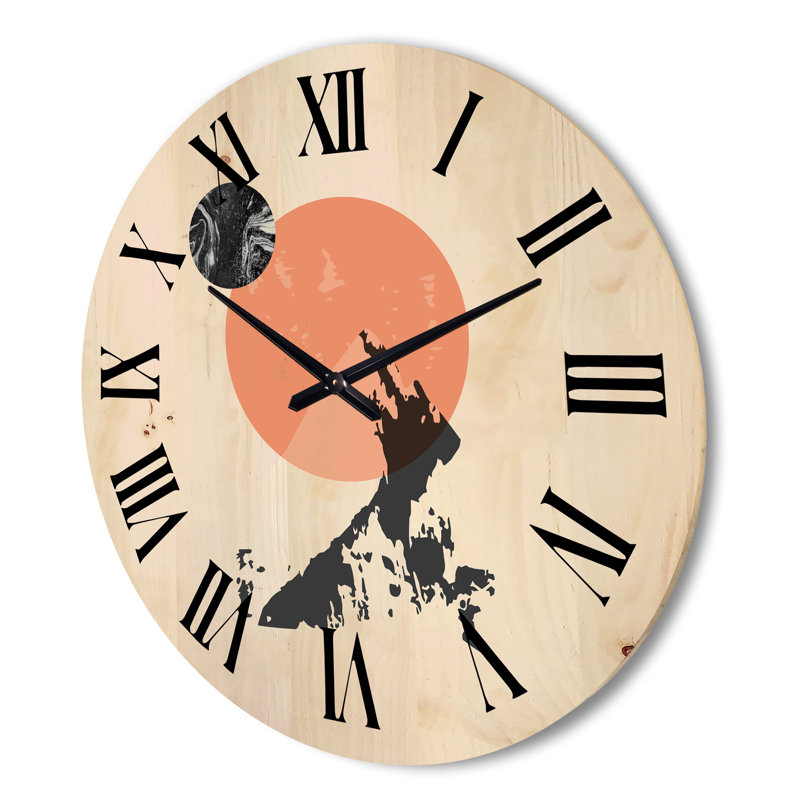 Horloge murale en bois Minimalist Mountain Sun and Moon, Très grand
