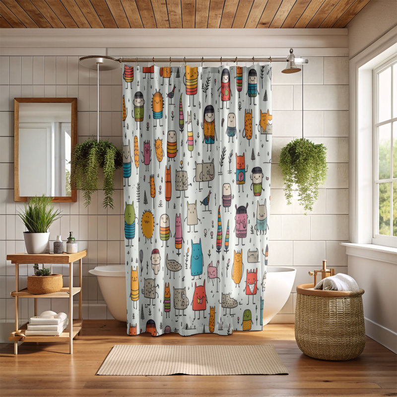 Animated Crew - Premium Shower Curtain, 74"H x 71"W