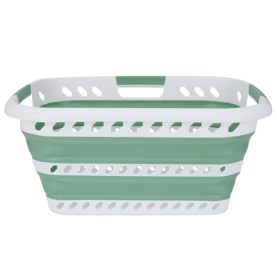  Collapsible Laundry Basket in White/Sage