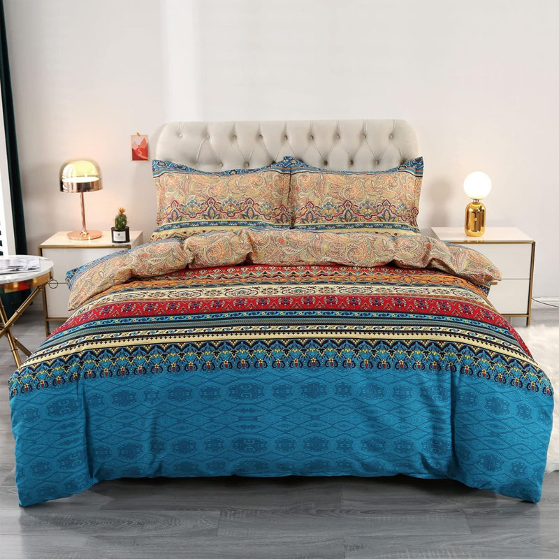 Floral Duvet Cover Set, Double Duvet Cover + 2 Pillowcases, Blue Vintage Look