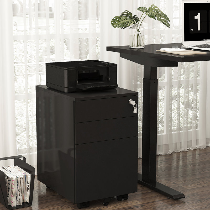 Darchell 14.8'' Wide 3 -Drawer Mobile File Cabinet, Black