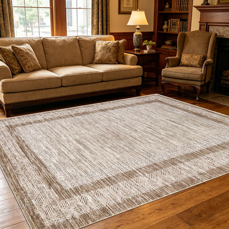 1PC Double Border Neutral Farmhouse Woven area rugs for Living Room, Soft and Comfortable, Suitable for all seasons, easy-to-maintain, machine washable Indoor floor mat, Under Table Farmhouse suitable for Dining Room, Bedroom, Kitchen, Entryway,