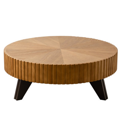 35.4" Round Coffee Table With Classic Appeal - Solid Wood & Quality Retro Construction