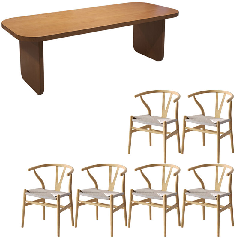 Ensemble de table à manger moderne et simple en bois massif., 7, H 29,50 po x L 70,80 po x l 31,40 po