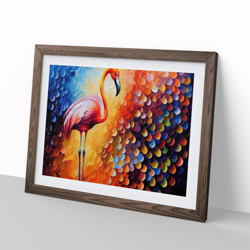 Flamingo Vol.3 Abstract - Single Picture Frame Painting, 46cm H x 64cm W x 2cm D, Walnut Framed
