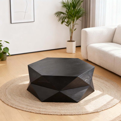 36.61'' Retro Style Polygon Flip Top Coffee Table with Hidden Storage for Living Room, Bedroom, and Office