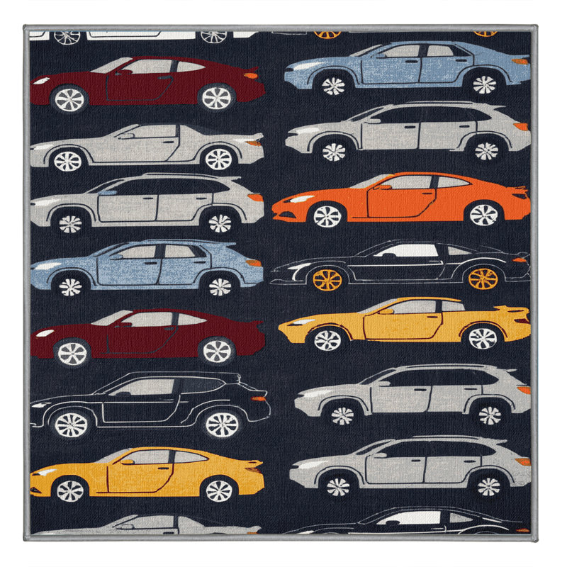 Machine Washable Transportation Purple Area Rug, Square 6'