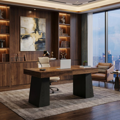 Wolbach 55 Inches Executive Desk with Double Trapezoid Base