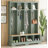 Farmhouse Wide Hall Tree with 8 Hooks, Practical Entryway Bench with Open Compartments-1654685135