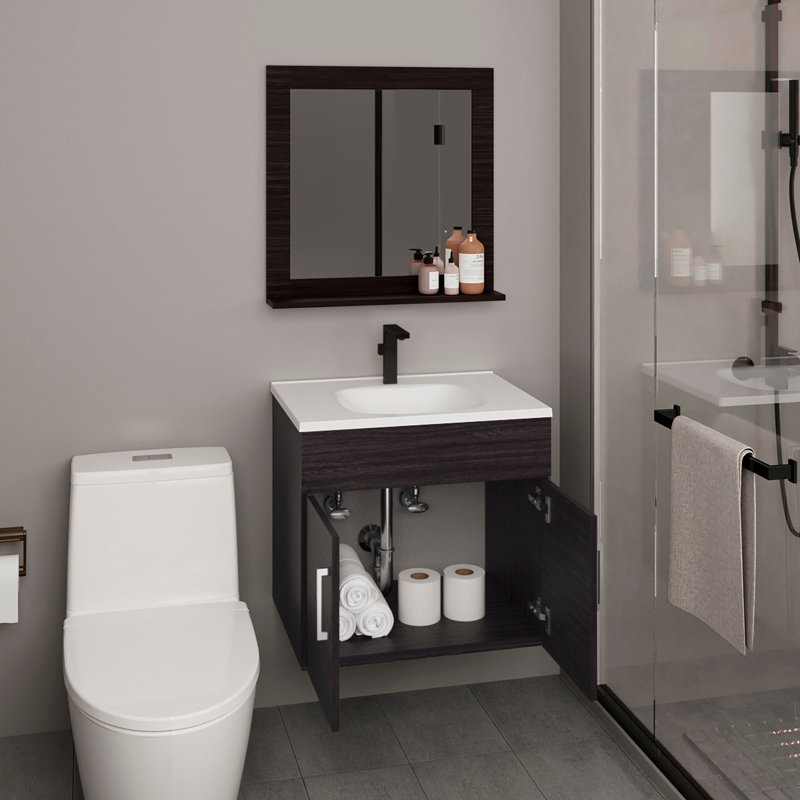 Armoire de salle de bain à miroir Blake avec deux tablettes intérieures, rangement mural , Noir