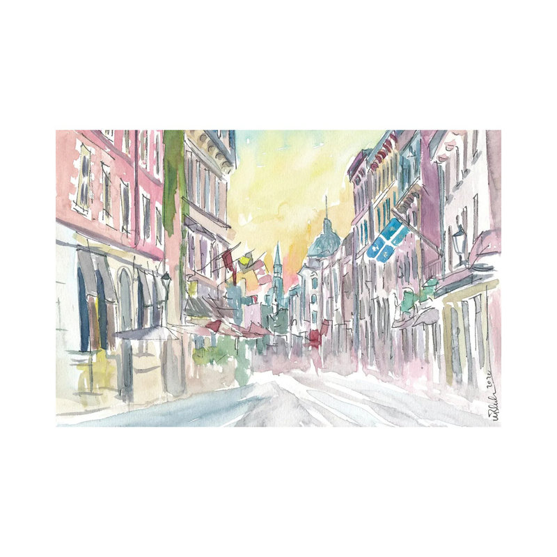 Montreal Quebec Historic Old Street Scene With Sunrise by Markus & Martina Bleichner - Wrapped Canvas Gallery-Wrapped Canvas Giclée