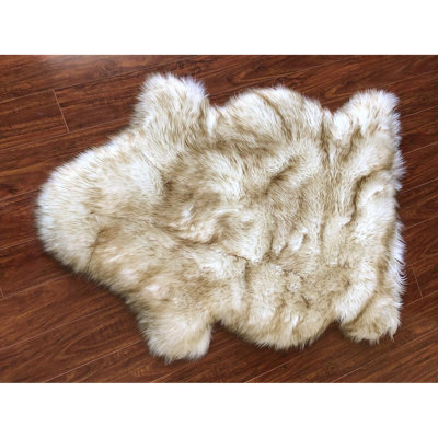 Tapis à poils longs moelleux et moelleux de forme libre 2 x 3 pi blanc brun