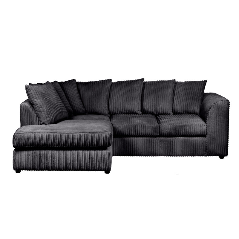 Moana 3 Seater Corduroy Corner Sofa , Left Hand Facing, Black