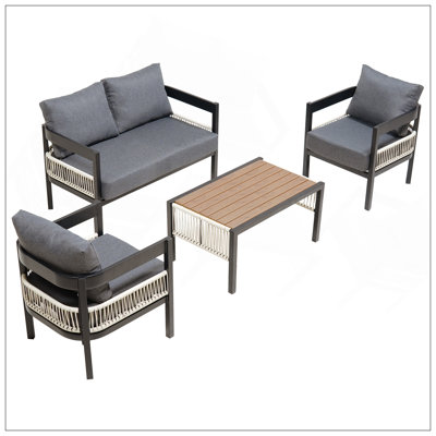 Ensemble de canapé d'extérieur en fer multi-personnes avec une table, décoration en rotin, imperméable, antirouille, adapté au jardin, à la pelouse