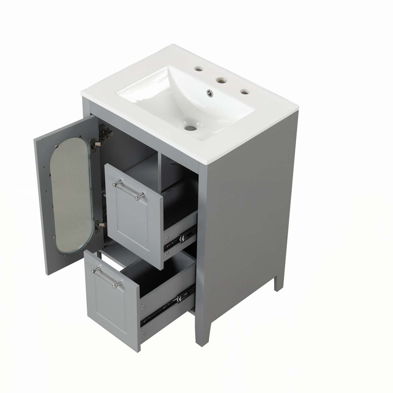 Meuble-lavabo moderne avec plusieurs options de rangement et des matériaux de haute qualité, Gris