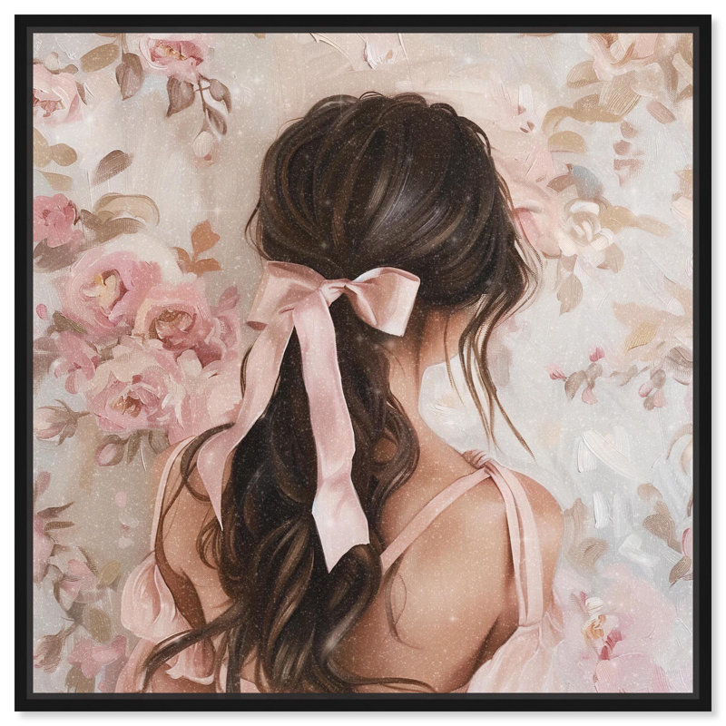 «Her Pastel Ribbon Canvas» par Art Remedy, H 13 po x l 13 po x P 1,8 po, Cadre flottant noir
