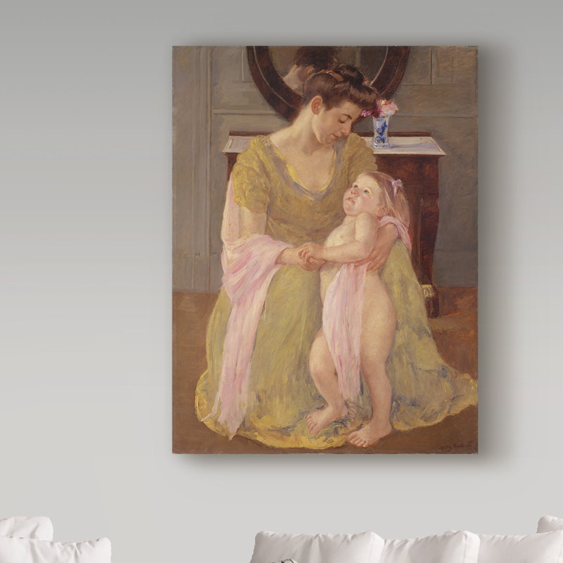 « rose écharpe » par mary cassatt, reproduction de peinture à l’huile sur toile tendue, H 47 po x l 35 po x P 2 po