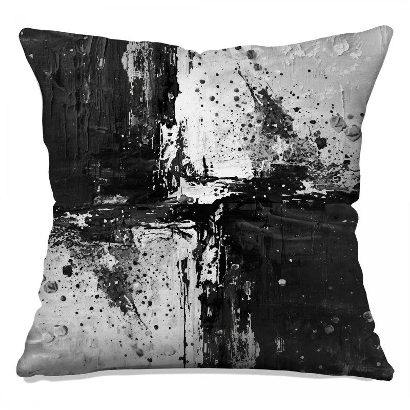 Peinture abstraite noire et blanche, coussins décoratifs double face, 14 X 14 pouces