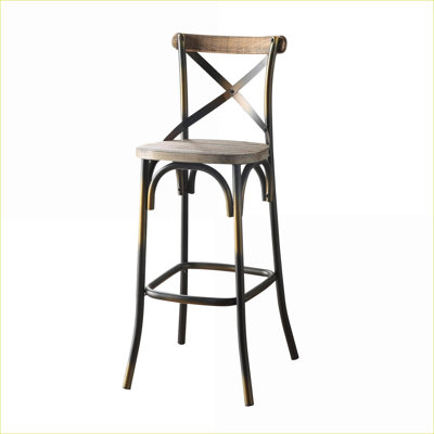 Cross Back Bar Dining Chairs for Adults, Vintage Tan Brown Antique Copper Bar Stool with Wooden Seat for Kitchen Counter Home Bar
