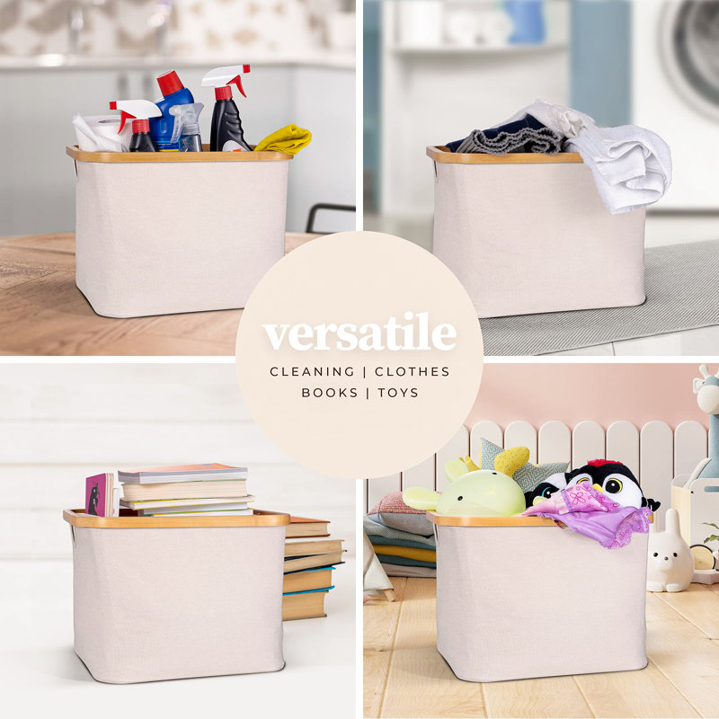 Plastic and Fabric Laundry Hamper, Beige