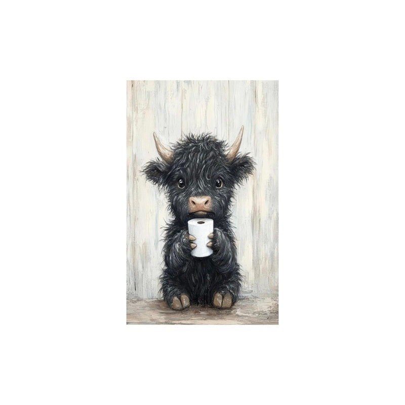 Vache tenant un papier hygiénique amusant, art mural, 16 x 20