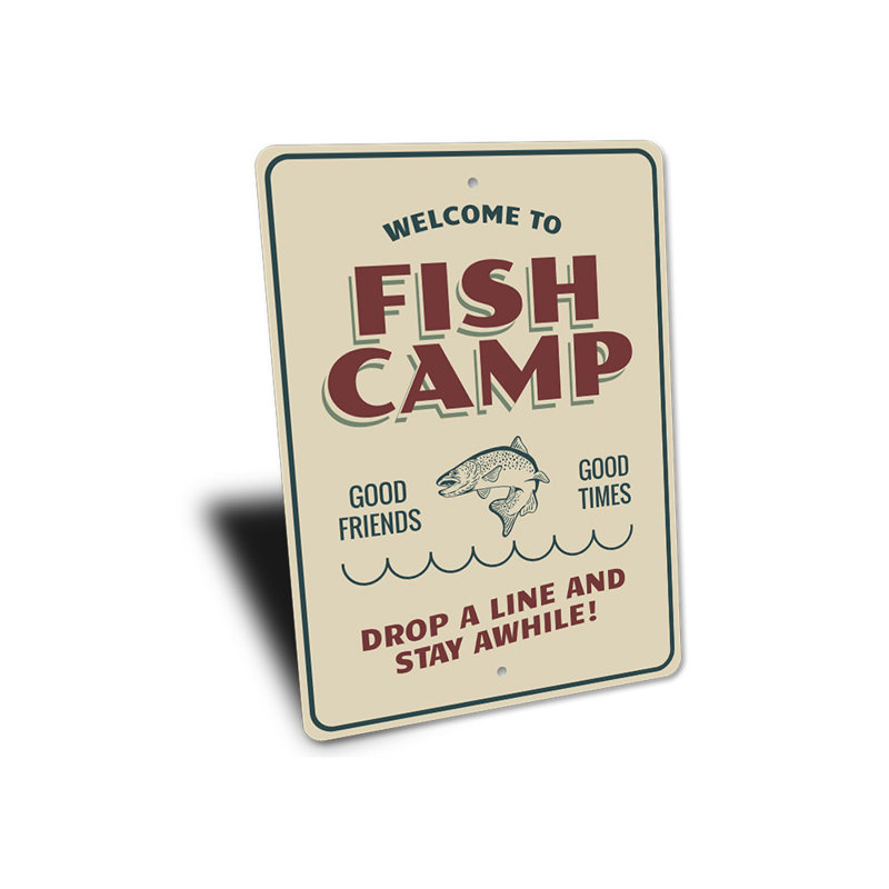 Panneau de bienvenue en aluminium Fish Camp, H 18 po x l 12 po x P 0,06 po