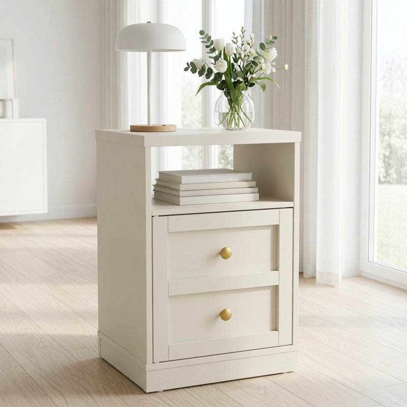 Table de chevet moderne 15,7 pouces en bois beige avec armoire à une porte et tablette ouverte