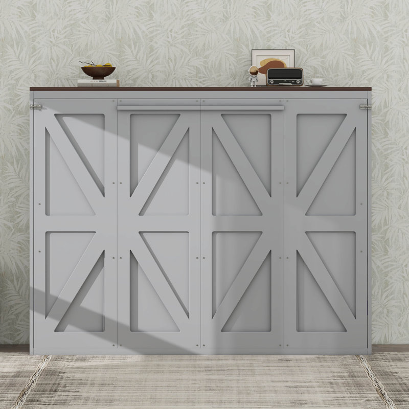 Lit escamotable avec station de charge USB, armoire murale escamotable en bois Murphy, Grey
