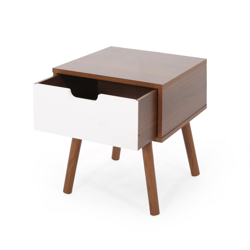 Table de bout de style Mid-Century à deux tons avec tiroir découpé