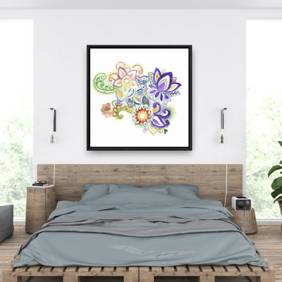 Paisley Watercolor - Purple Framed Canvas for Bedroom Decor