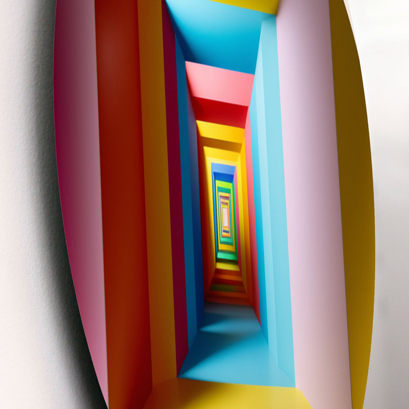 «Pastel Color Rectangular Infinity - Abstract Midcentury», art mural rond sur métal, L 29 po x H 29 po