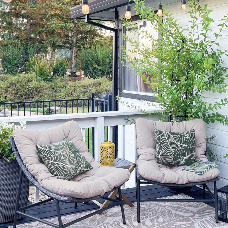 Akosha Patio Lounge Chairs with Water-Resistant Cushions, Steel Frame & PE Rattan