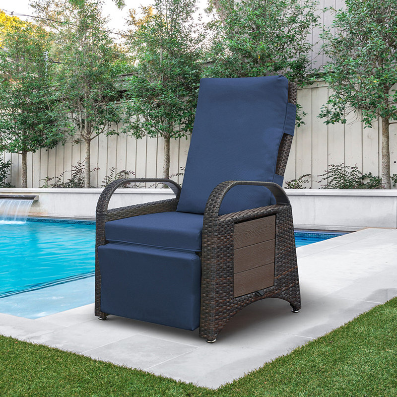 Chaise de patio inclinable d'extérieur avec coussin sahiba, Bleu marine