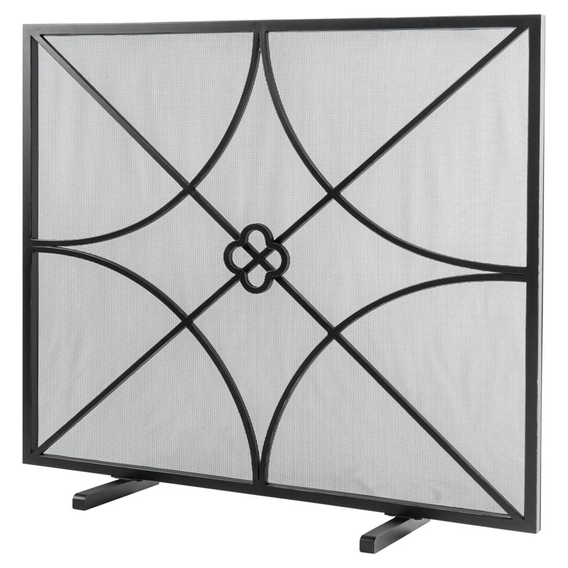Boxwoods Bifold Iron Fireplace Screen, Flat Black