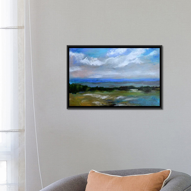 « beach & sky i », reproduction sur toile, H 18 po x l 26 po x P 1,5 po, Toile avec cadre noir, Pas de tapis
