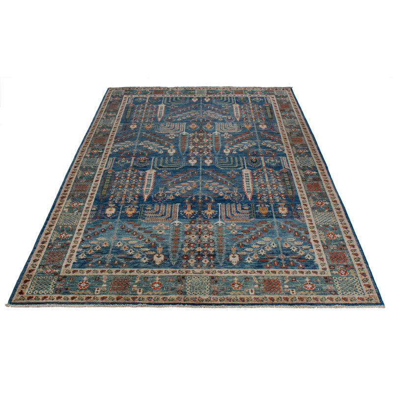 5x8 Light Blue and Green Traditional Rug