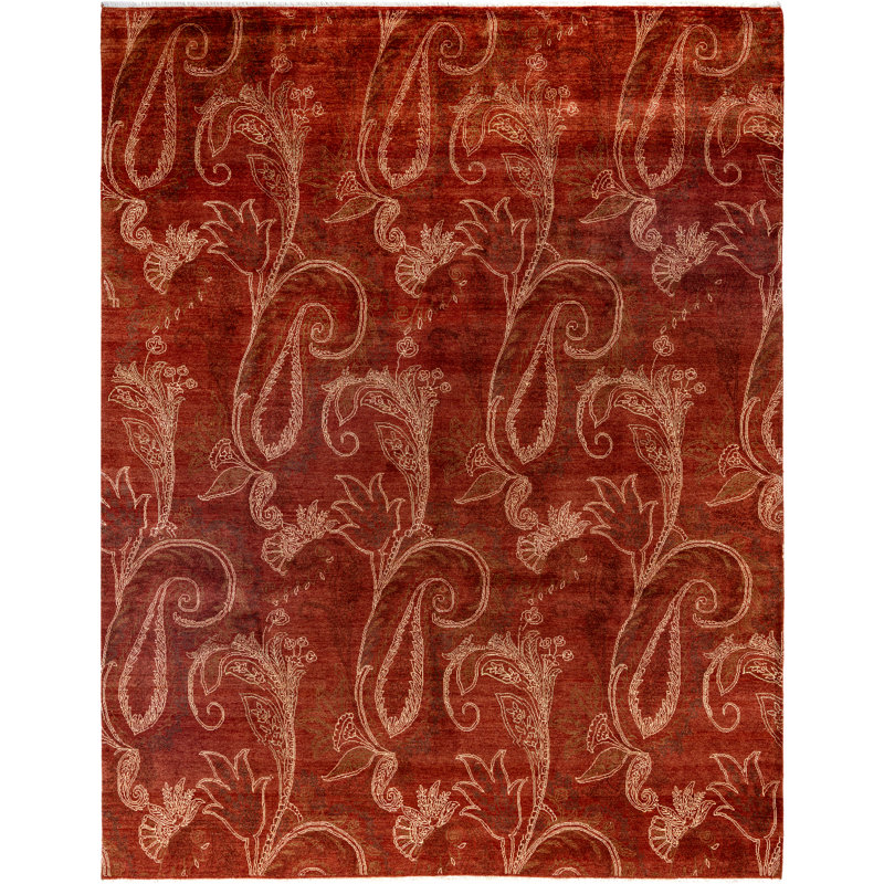 Tapis unique noué à la main Richey - rouge, 8 pi 3 po x 10 pi 4 po