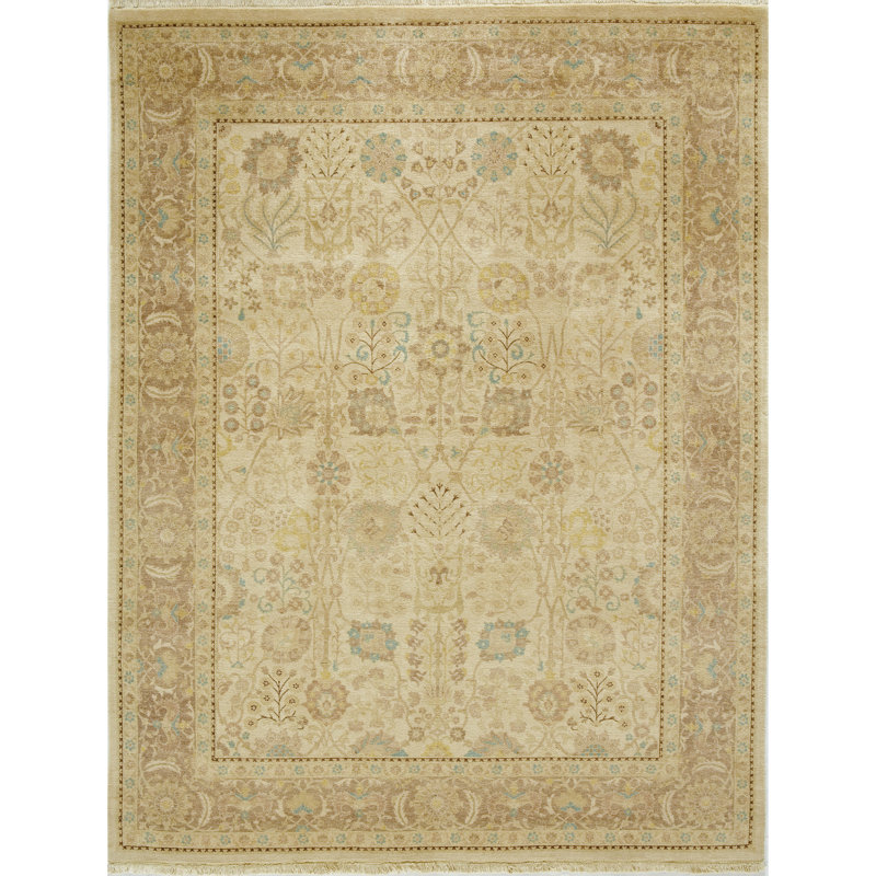 Wool Oriental Area Rug in Ivory/Fawn, Rectangle 10' x 14'