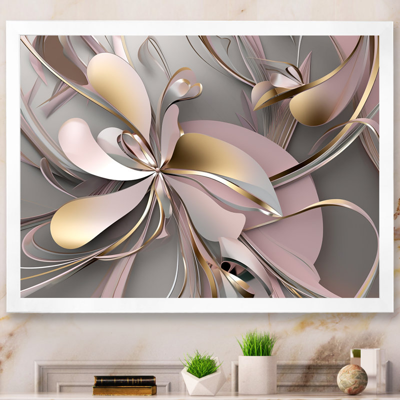 Art encadré liquide et effervescence rose I - 0, Cadre simple blanc, H 34 po x l 44 po x P 1,5 po