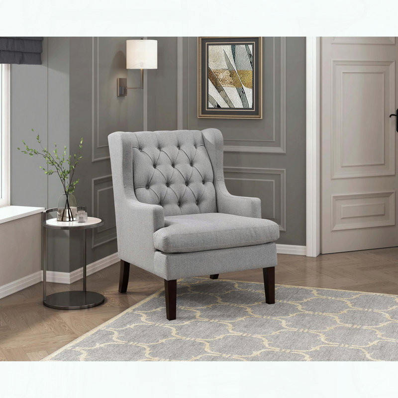 Fauteuil d'appoint capitonné, coussin en mousse et housse amovible, Gris