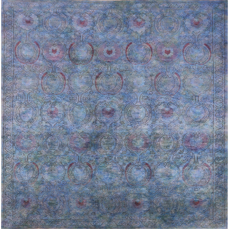 Tapis oriental bleu / gris Guinda, Carré 8 pi