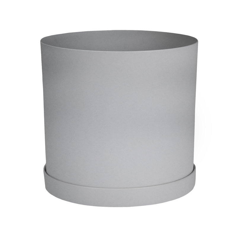 Pot à fleurs rond intérieur / extérieur en plastique moderne avec soucoupe, H 11,64 po x l 13,08 po x P 13,08 po, Ciment