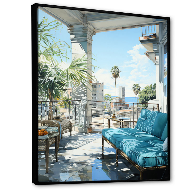 " Miami Rooftop Escape ", 20" H x 12" W x 1" D, Black Floater Frame